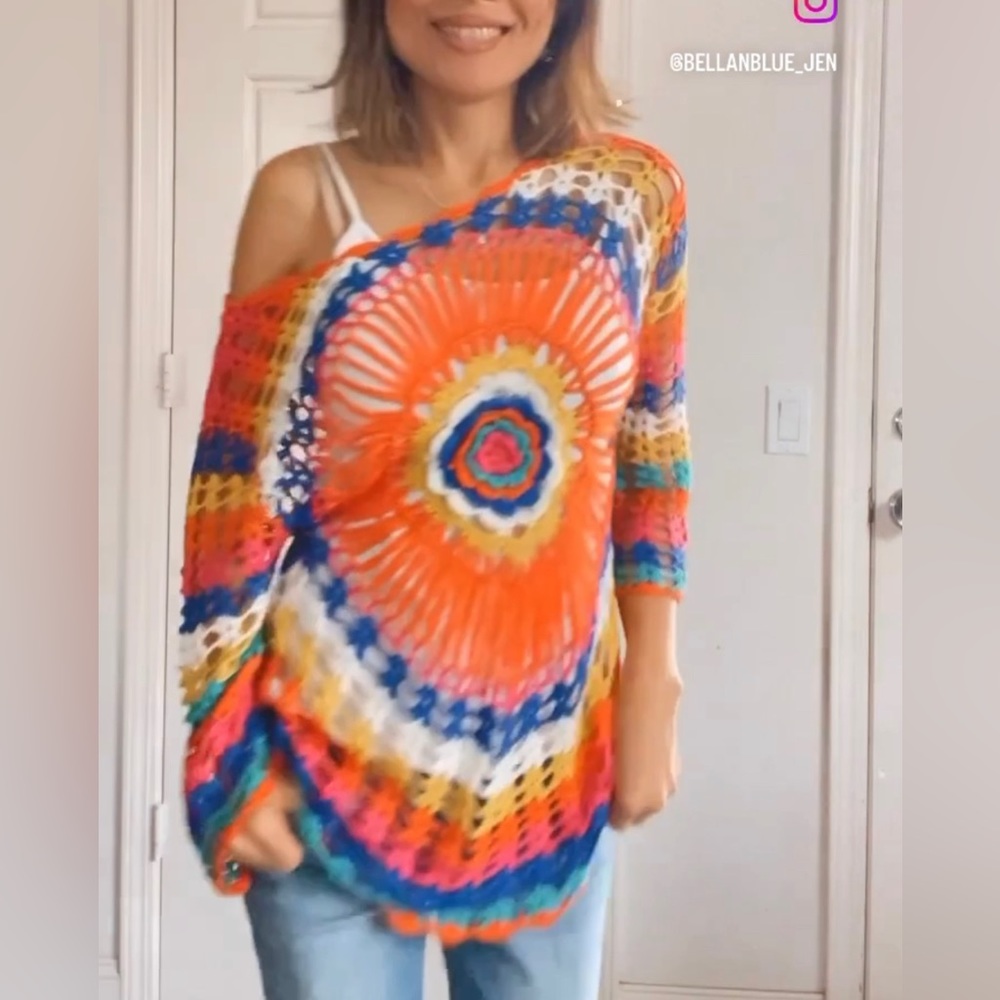 024 bohemian Gypsy color block crochet Beach Cover up - Picture 3 of 7